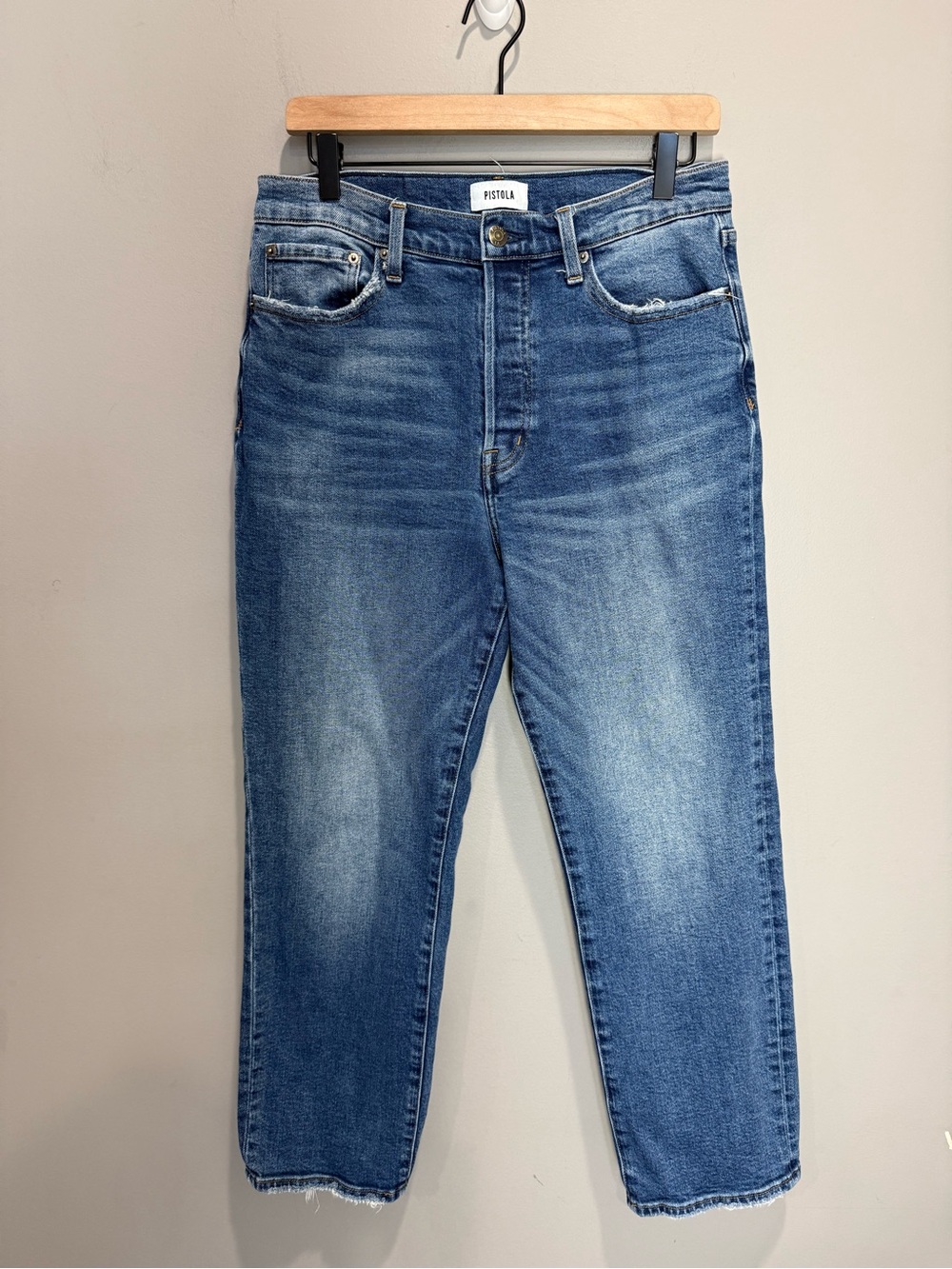 Pistola Charlie High Rise Straight Jeans Uptown Wash Size 30 Raw Hem
